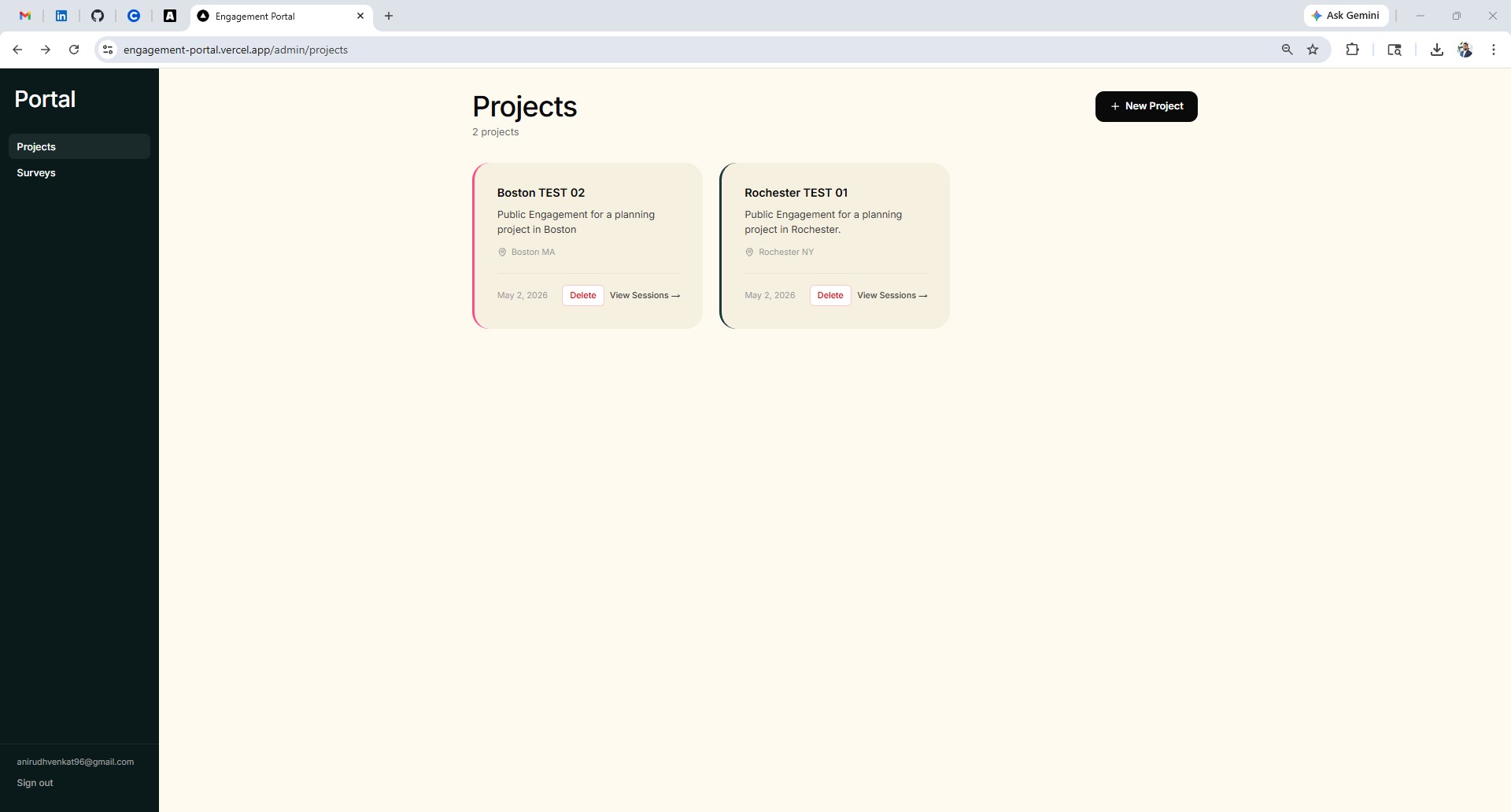 Admin projects dashboard