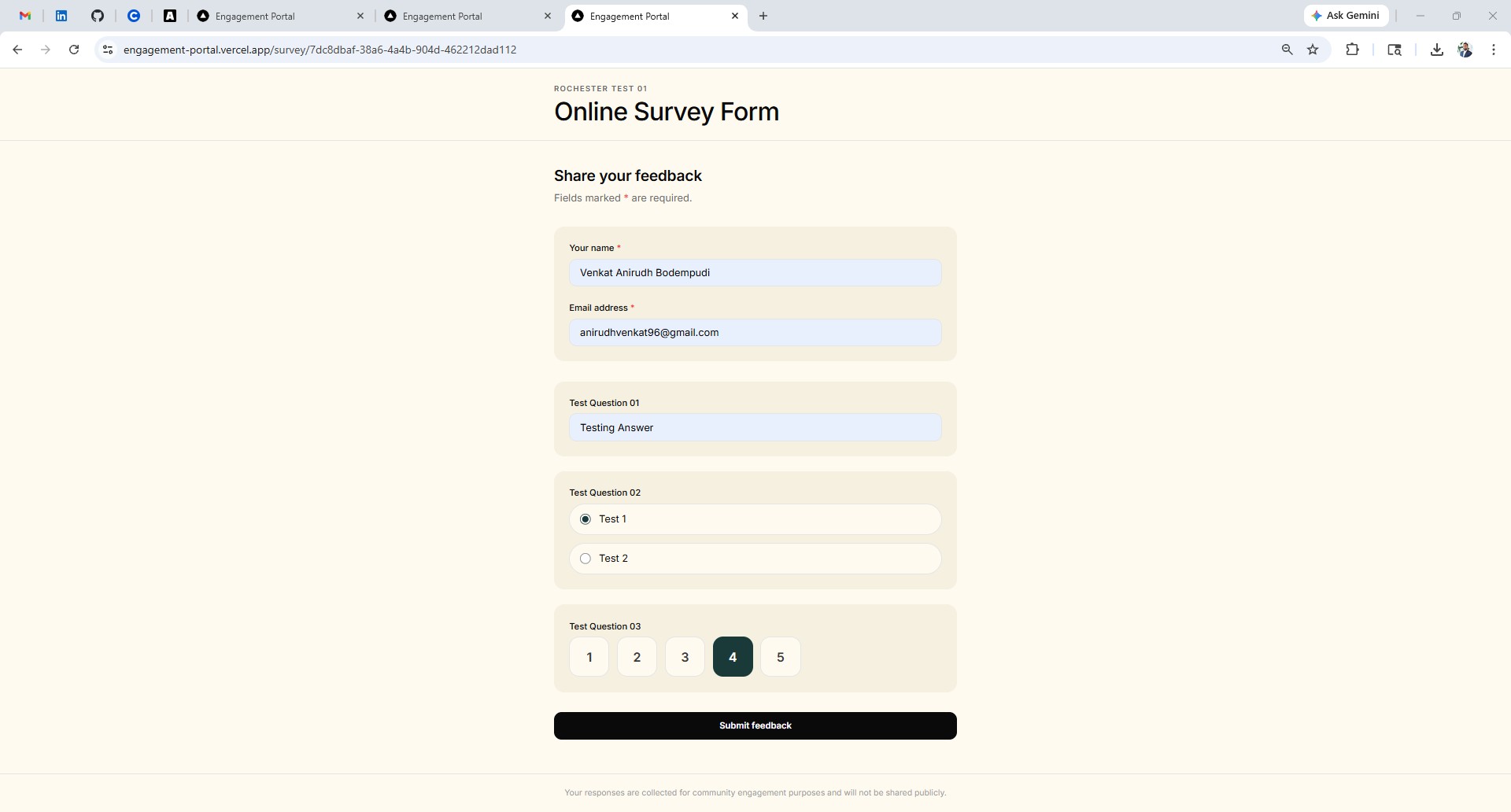 Public survey form showing a multiple choice question